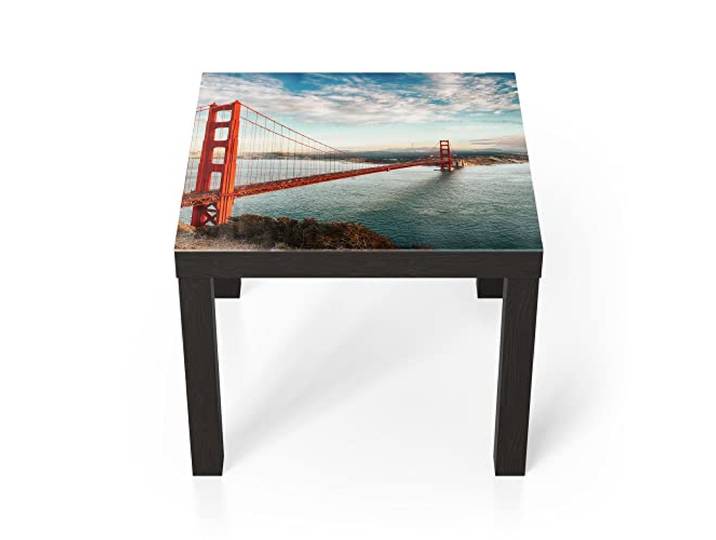 DEQORI Glastisch schwarz klein 55x55 cm Motiv Golden Gate Bridge ausgefallener Beistelltisch aus Glas Hochglanz Couchtisch fürs Wohnzimmer moderner Couch Tisch mit Design