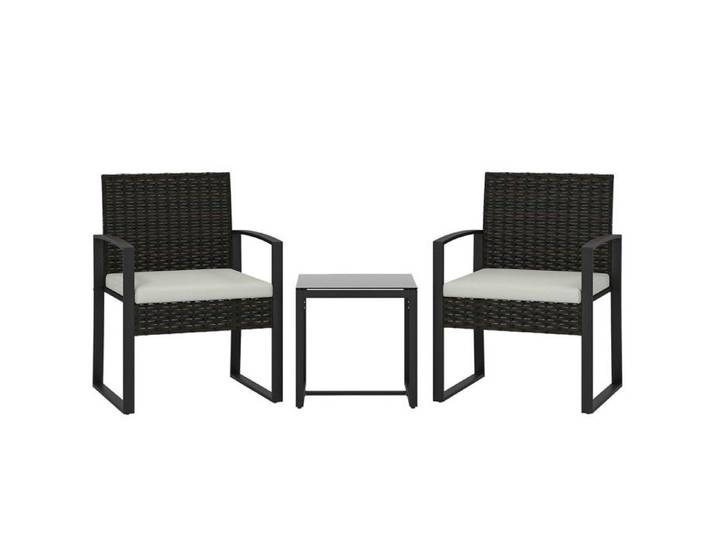 Ensemble bistrot rotin 3 pièces table basse et 2 fauteuils coussins amovibles crème Outsunny