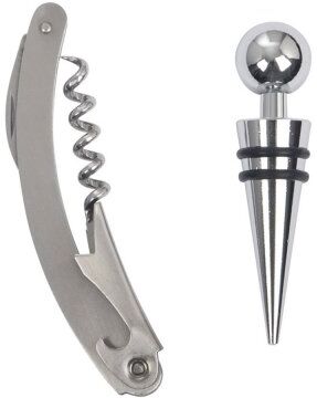 Set da Vino Duet in Bambù e Acciaio Inox con Cavatappi 13x10 cm Personalizzate o neutre