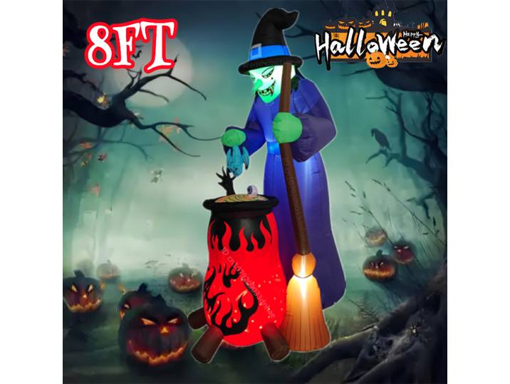 Décoration gonflable de sorcière d'Halloween de 2,4 m/8 pieds avec lumières LED pour jardin extérieur, pelouse, jouet décoratif et accessoires d'Halloween