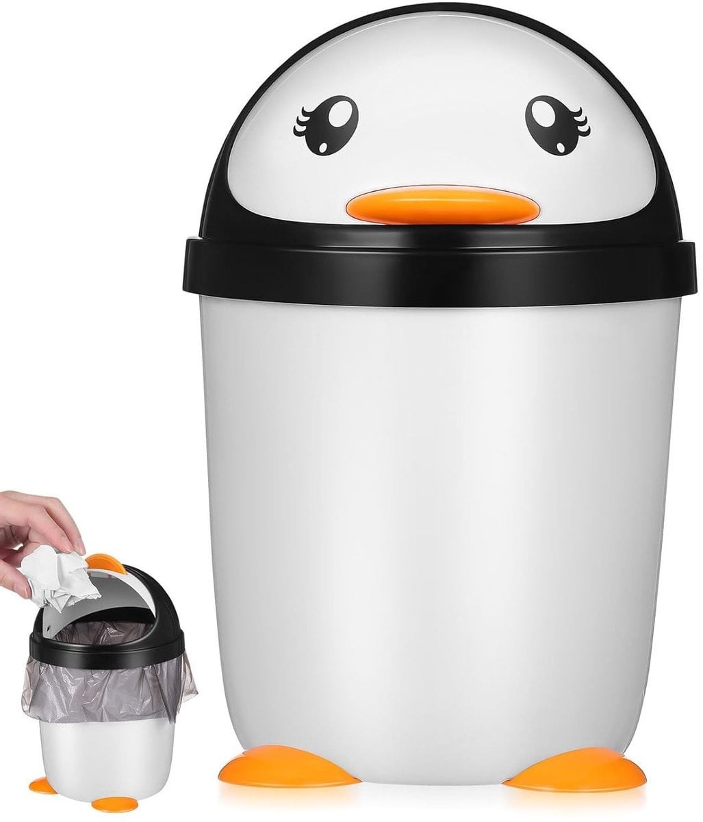 Praktische Pinguïn Afvalbak met Kanteldeksel voor Organisatie in Slaapkamer, Kantoor en Badkamer