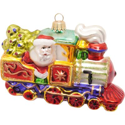 Christbaumschmuck KREBS GLAS LAUSCHA "Santas Lokomotive", bunt (mehrfarbig), B:5cm H:8cm T:12cm Ø:12cm, Glas, Weihnachtsbaumschmuck, Glas, 1 Stück