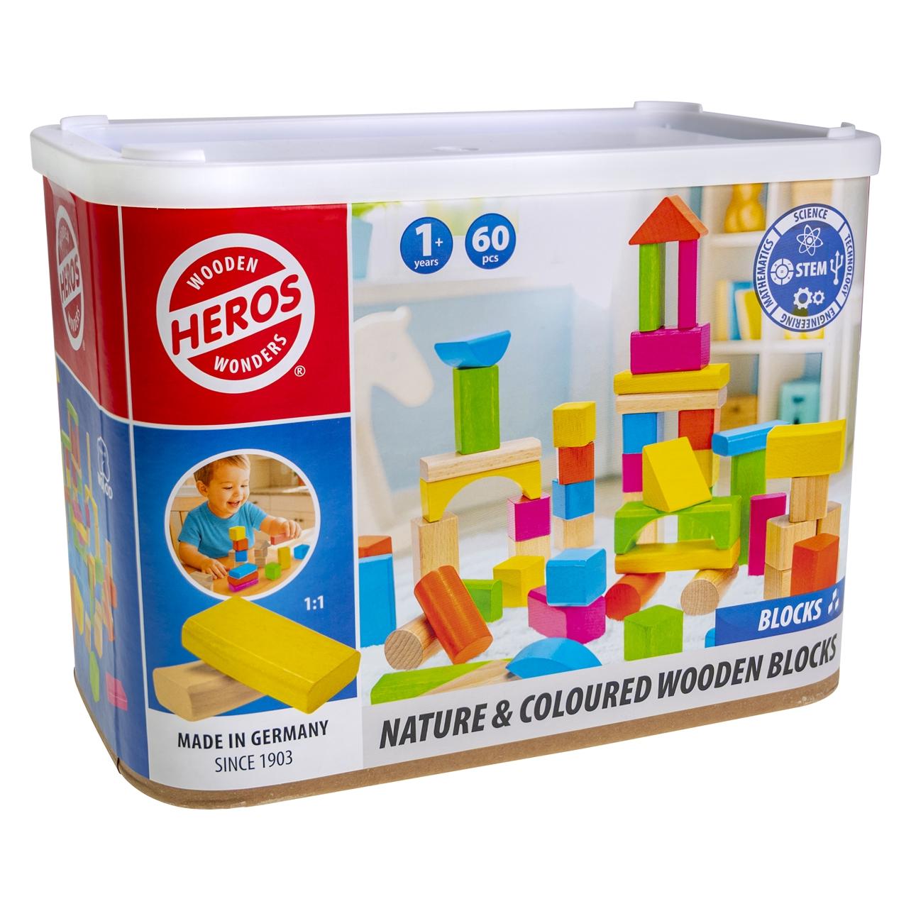 Tactic 60 bunte und natürliche Holzbausteine (HE0004)