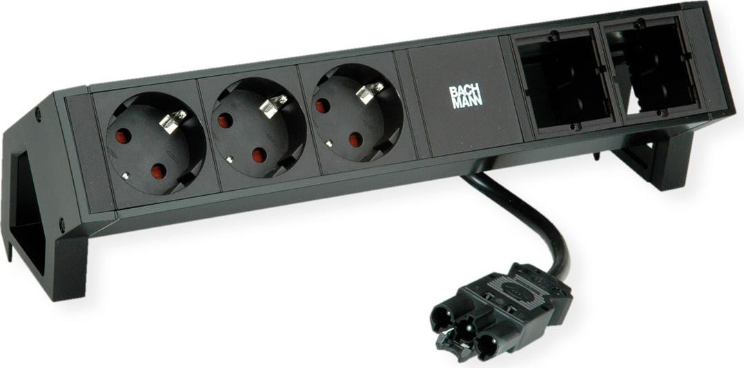 Bachmann DESK2 bureau-stopcontact met 3x CEE7/3 en 2x CM, stroomkabel 0,2 meter, GST18, RAL9005