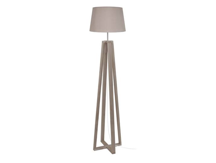 Lampadaire bois abat-jour tissu taupe