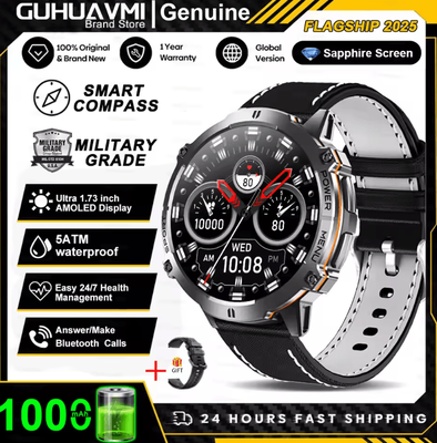 Inspire Curations T Rex 3 Military AMOLED GPS Smartwatch With 10ATM Waterproof & Bluetooth Call starlight Leather