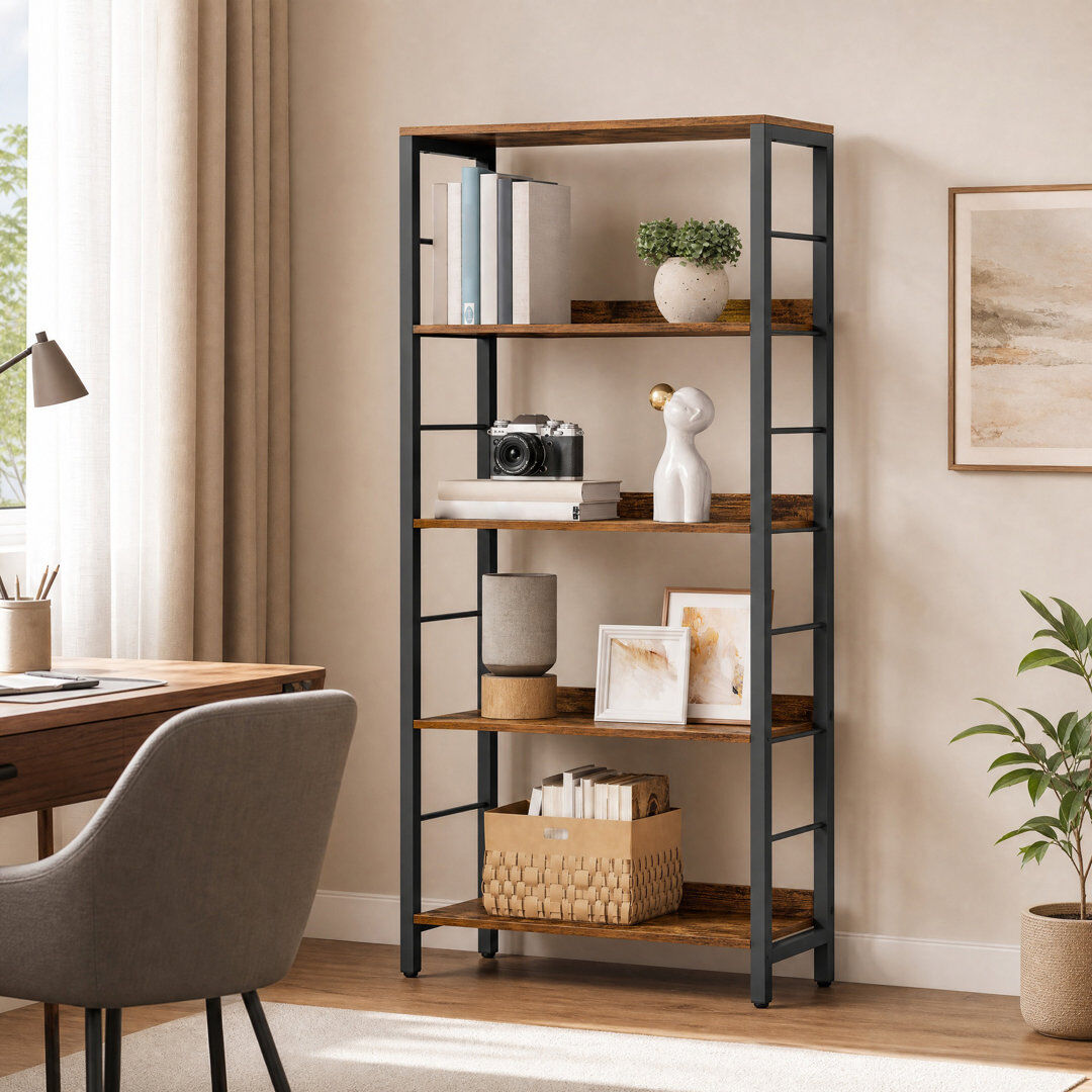 Borough Wharf Aftyn 60 cm W Steel Etagere Bookcase Brown (5 Shelves) 144cm H x 60cm W x 30cm D