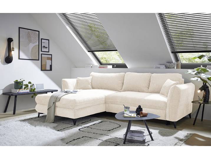 Ecksofa mit Schlaffunktion Weiß Chenille Triss 286 x 80 x 192cm Longchair beidseitig montierbar mit Schlaffunktion Modern