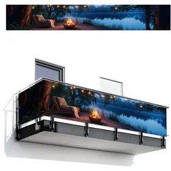 BALKON-SICHTSCHUTZ Lagerfeuer - See - Abendlicht Balkon Deko 500x75 cm