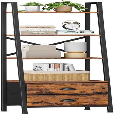No "4 Tier Ladder Shelf Small Bookshelf with 2 Drawers - 11.42""D x 15.35""W x 51.97""H"