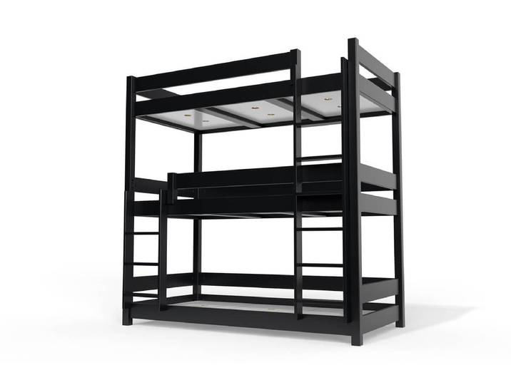 Lit superposé 3 places 90x190 en bois massif ABC 90x190 Noir