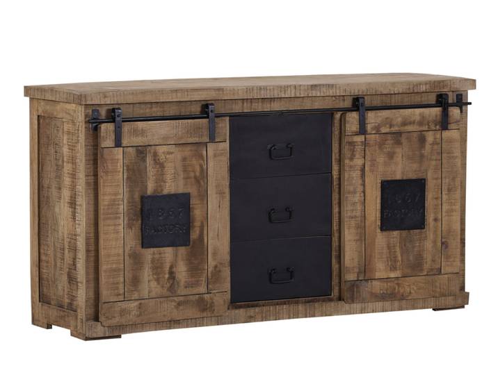Sideboard BARNEY 160 x 85 cm Mango Massivholz/schwarz