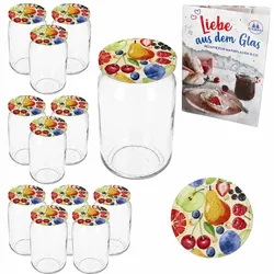 12er Set Sturzglas 720ml Einmachglas Comic-Obst Deckel Rezept-Heft