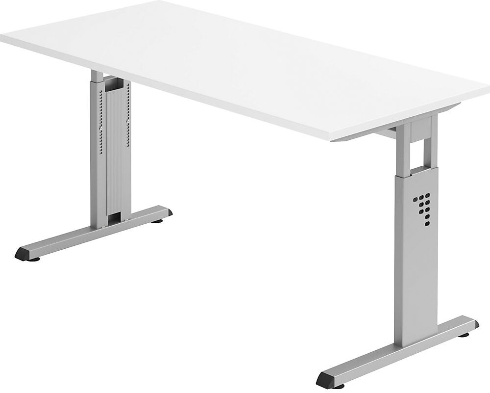 kaiserkraft Schreibtisch Mini-Office C, C-Fuß-Gestell, Breite 1400 mm, weiß / alusilber