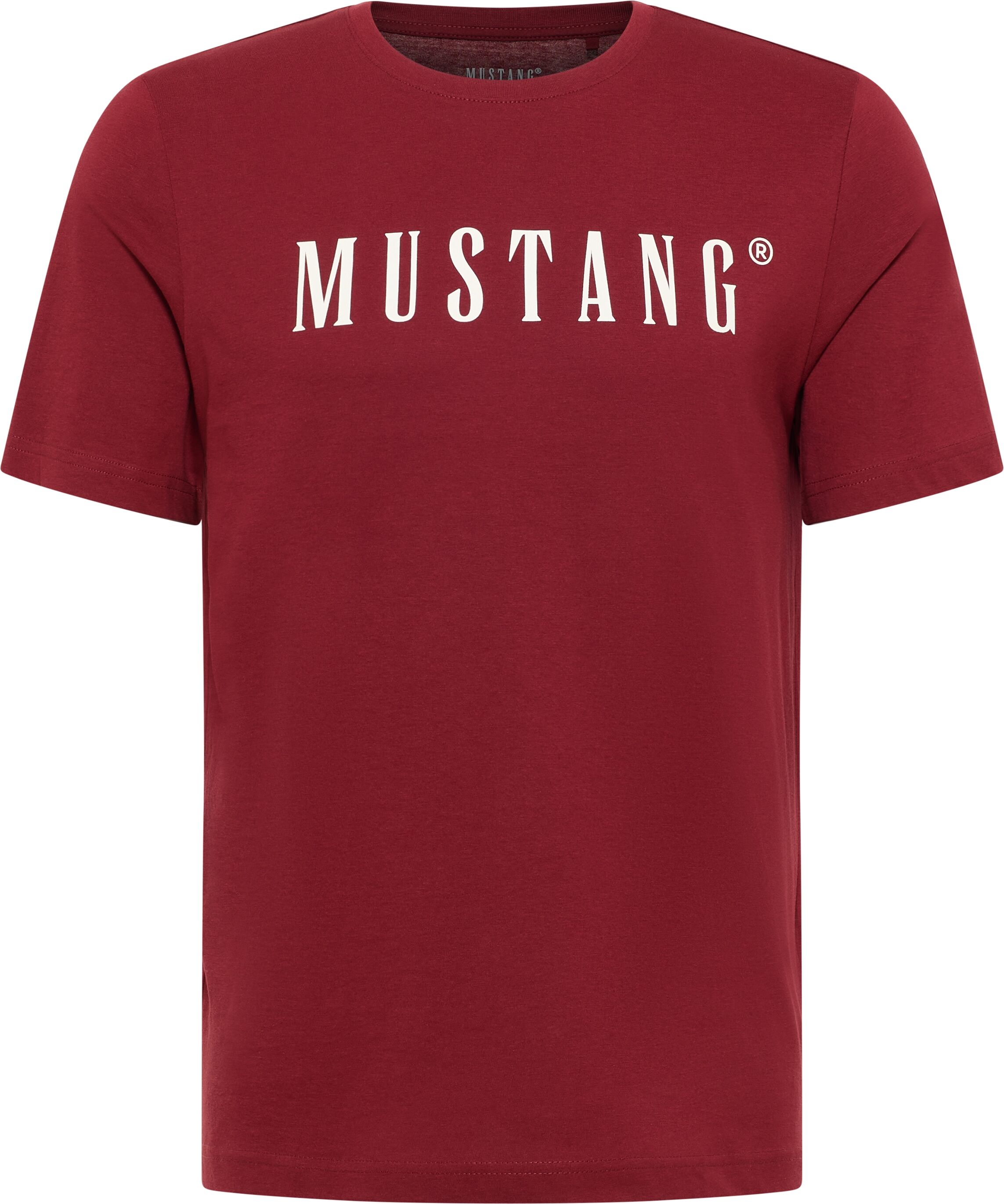 T-Shirt MUSTANG "Austin", Herren, Gr. 3XL, rot (syrah), Jersey, Obermaterial: 100% Baumwolle, bedruckt, regular fit normal, Rundhals, gerader Abschluss, Shirts T-Shirt, mit Logo Print syrah 3XL