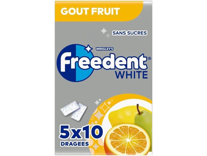 Freedent Chewing-gum blanchissant, Fruits 5 paquets de 10 Sans sucre 70 g