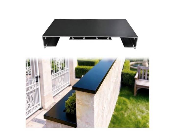Schwarzes Wandabschlussprofil Wetterfest 100 200 cm mit Halter Brüstungszaun-Wandkappe aus Aluminium Ziegel-und Betonoberflächen im Freien