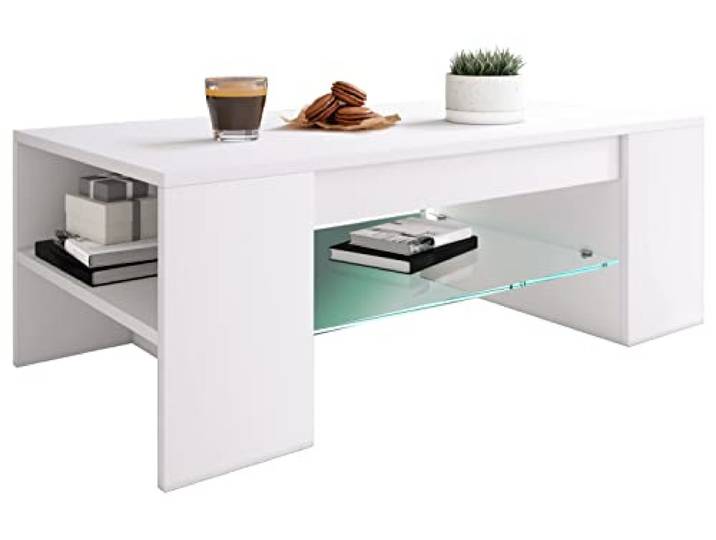 VCM Houten salontafel Sofa-tafel Woonkamertafel Bijzettafel Lade glas Tunas Houten salontafel Sofa-tafel Woonkamertafel Bijzettafel Lade glas Tunas Wit
