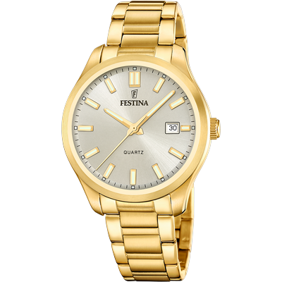 Quarzuhr FESTINA "Classic Steel", gold (goldfarben, creme, champagnerfarben), Armbanduhren, Herren, goldfarben, Quarzuhr, Armbanduhr, Herrenuhr, Edelstahlarmband, analog, Tag