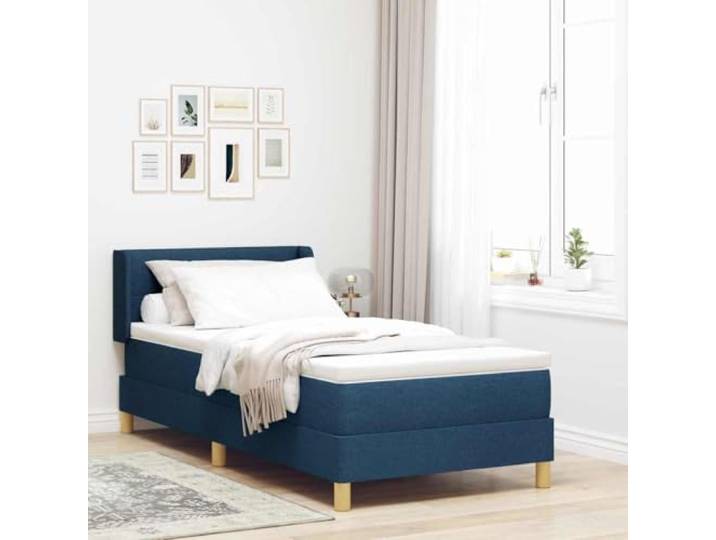 Holzwerkstoff Kiefernholz Polsterstoff Modernes Design Boxspringbett Blau Boxspringbett mit Matratze mit Kopfteil Blau 90 x 190 cm Stoff Polsterbett Einzelbett mit Bettkasten Stauraum Komfort-Bett