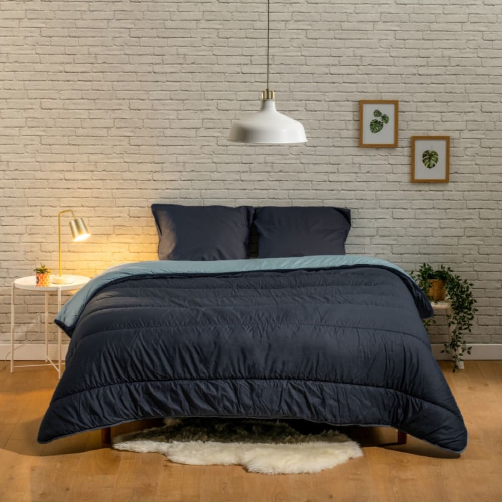 Bleu Câlin Couette imprimée bicolore chaude 140x200cm Bleu 200x0x140cm