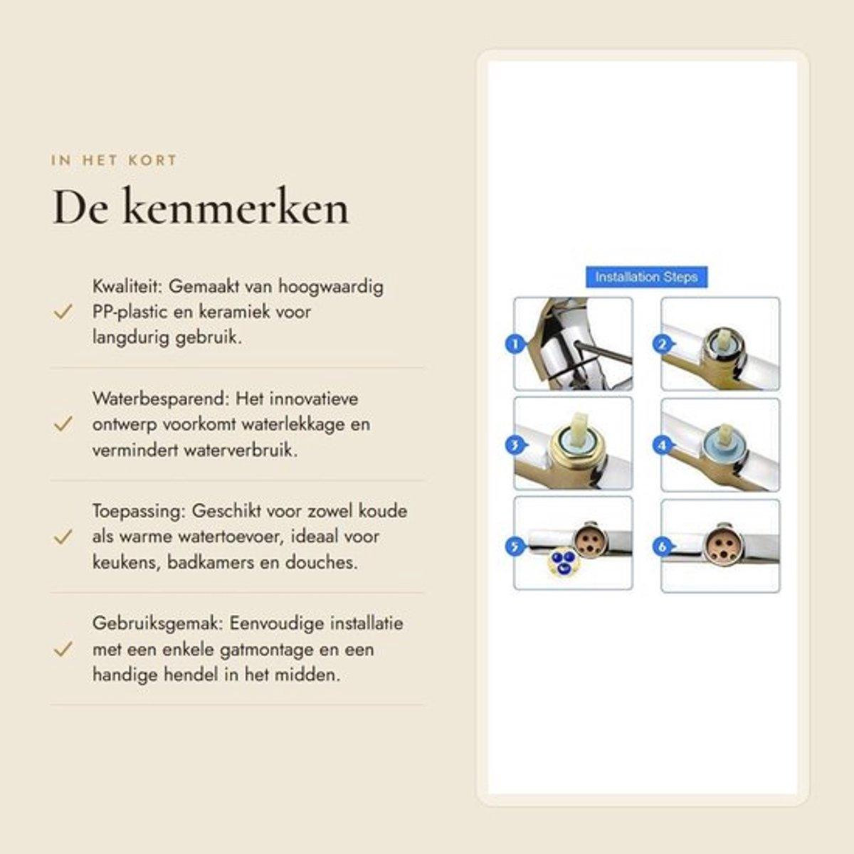 Fdit Waterbesparende Mengkraan met Keramische Cartridge voor Douche, Keuken of Bad