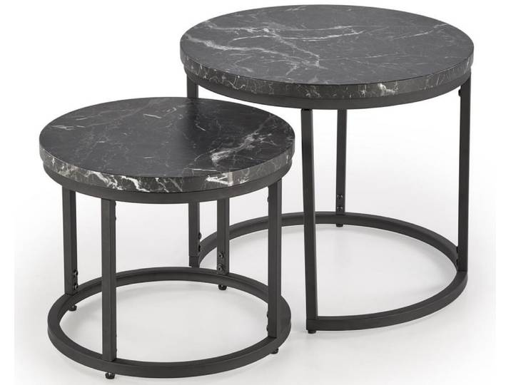 Ensemble de deux tables basses gigognes aspect marbre noir