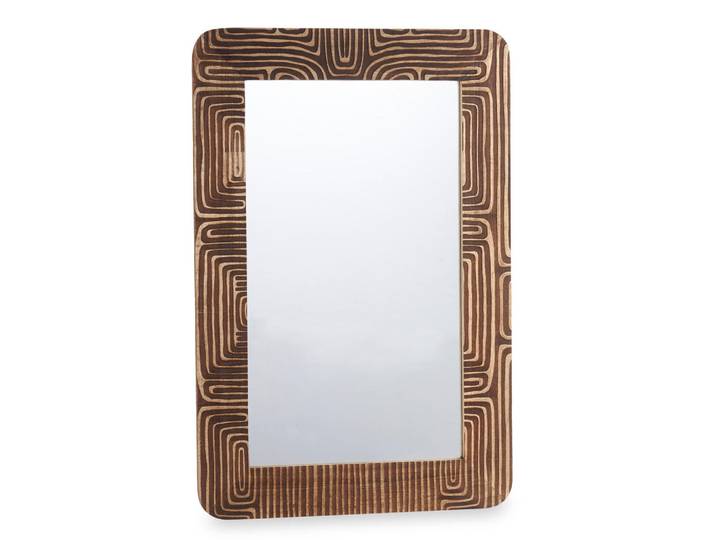 Giftdecor Wandspiegel Mangoholz Lines&Curves 60/90 cm, Braun, Holz, 90x2x60 cm, Spiegel, Wandspiegel