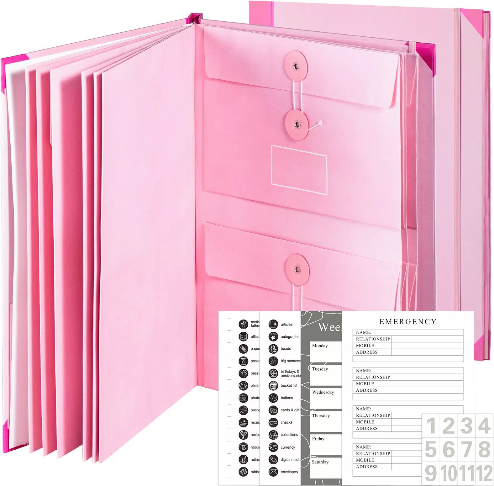 INF Akkordeon-Ordner, A4-Format mit erweiterbaren Dateiordnern Rosa