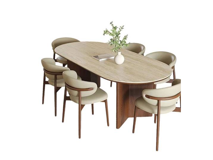 Vintagehaus Essgruppe Travertin Tisch Tivoli + Esszimmerstühle Linea