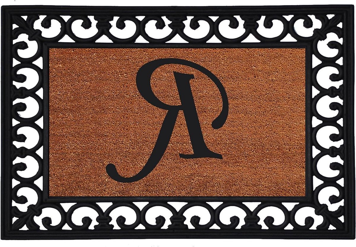 Ingevoegde Kokosmat Monogram met Zware Rubberen Onderzijde - Natuurlijk Zwart - 48 x 64 cm