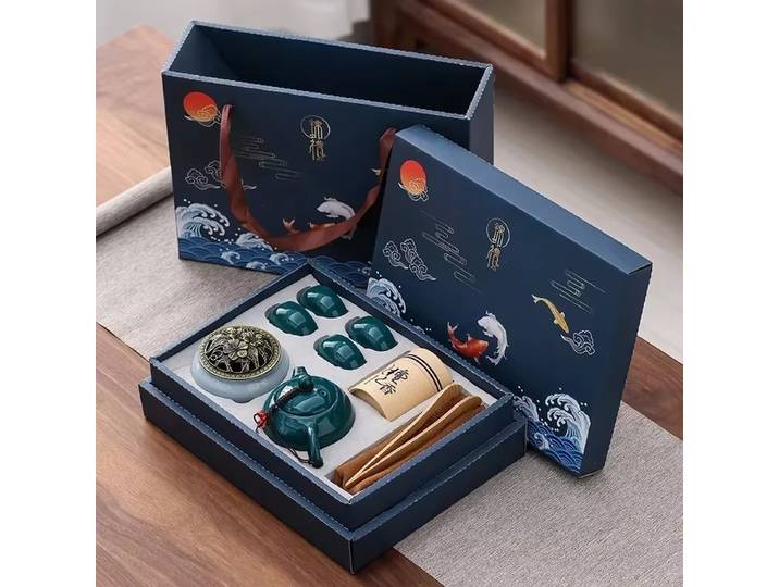 Kungfu service à thé brûleur d'encens boîte-cadeau cérémonie un Pot quatre tasses peut poêle en bois de santal chinois en céramique Portable dans la barre de tasse de voiture