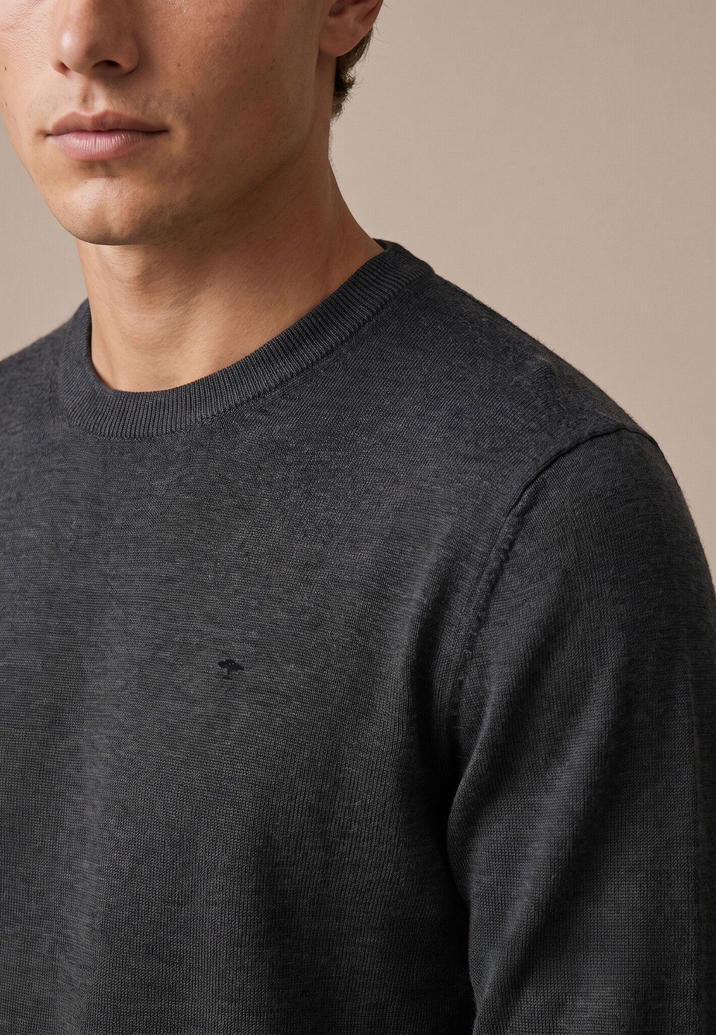 Wollpullover FYNCH-HATTON, Herren, Gr. 4XL, grau (schwarz), Strick, Obermaterial: 100% Wolle, bestickt, unifarben, regular fit hüftbedeckend, Rundhals, Pullover Wollpullover, mit Wolle schwarz 4XL
