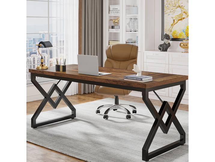 Tribesigns Bureau de direction 160 x 80 cm, bureau avec plateau en bois épais et cadre en métal, grand bureau d'ordinateur de 63 pouces