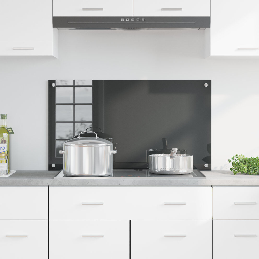 Belfry Kitchen Kitchen Backsplash Tempered Glass Grey 50 x 90 cm