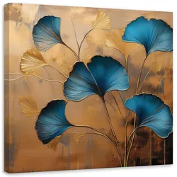LEINWANDBILD Gold Ginko Blumen Botanik Art-Deco Natur 50x50cm