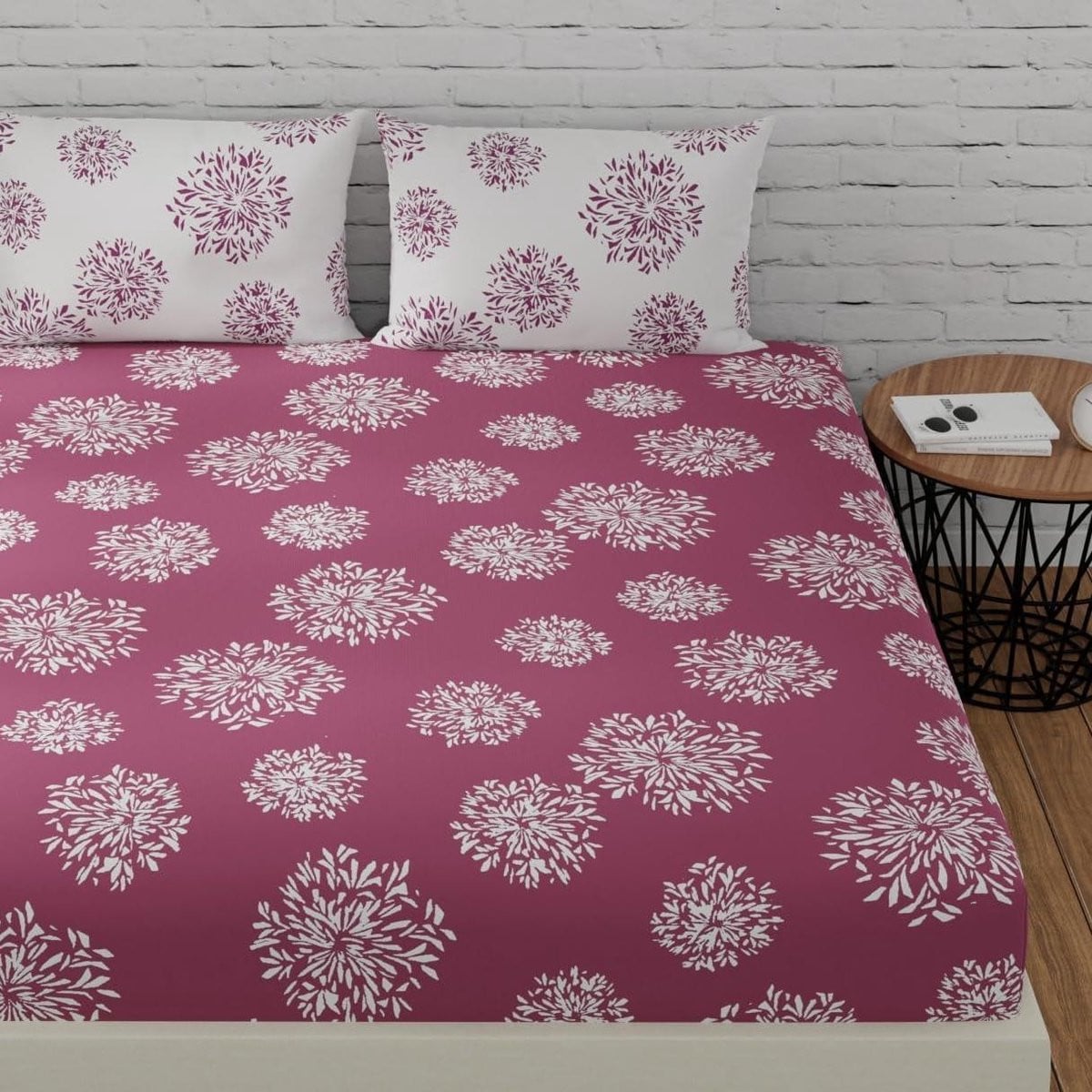 Katoenen Laken Set Kingsize - Mauve en Wit - Kreukbestendig Beddengoed