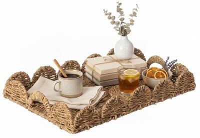 Wickerwise Decorative Seagrass Serving Tray with Handle