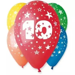 Bunte Zahlenballons, 5 Stück mit Sternen – 10
