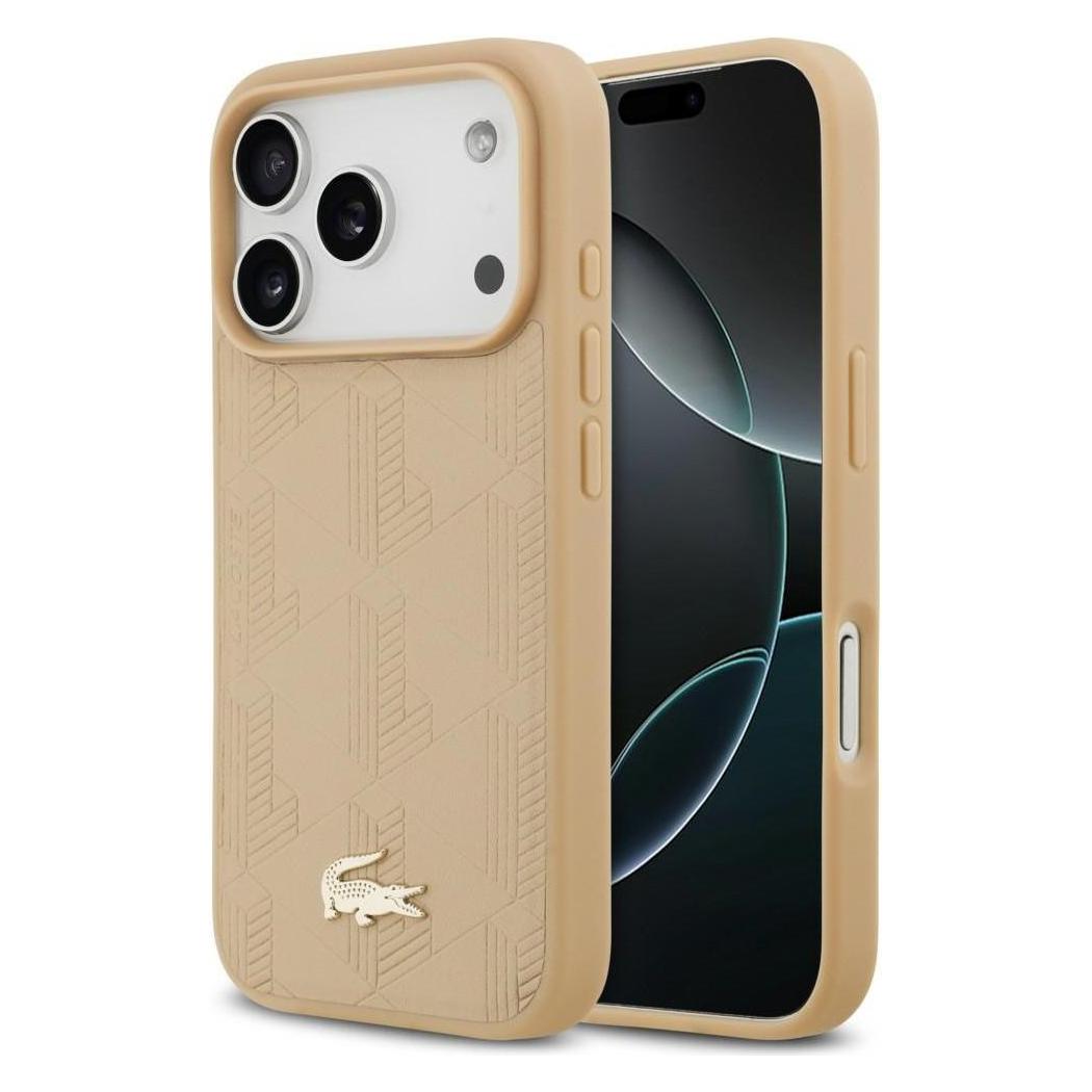 Lacoste iPhone 17 Pro Back-Cover hul - MagSafe - Monogramme Print With Gold Logo - Beige (Apple iPhone 17 Pro) (65626633)