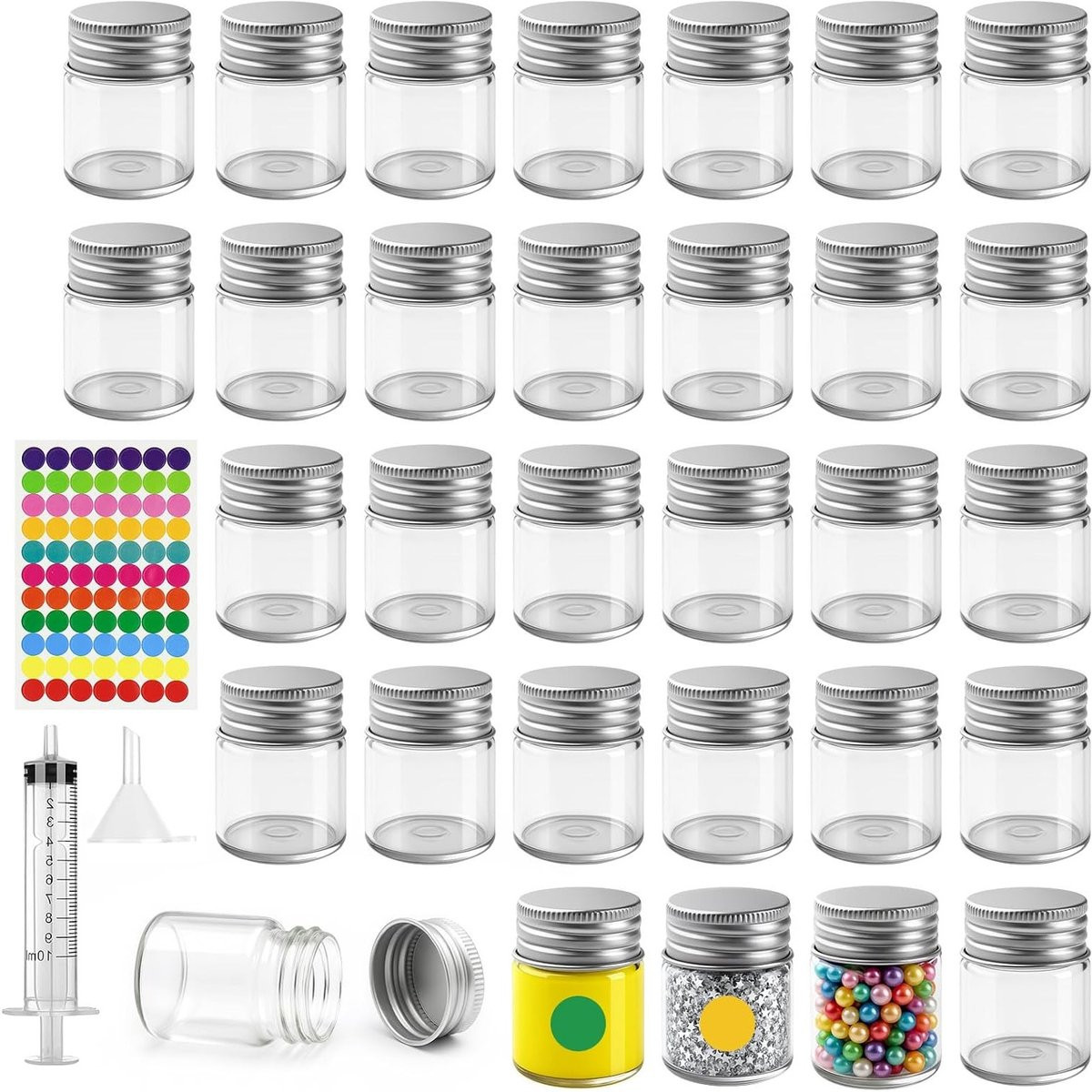 30 stuks Brede Mond Glasflesjes met Schroefdop, 15ml, Mini Reageerbuisjes voor Vloeistoffen, Poeders en Zaden