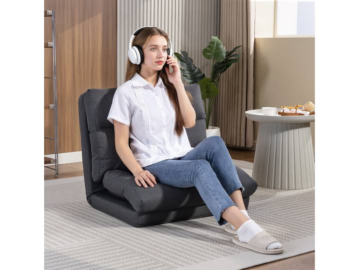 HOMCOM Pouf Lit Pliable Dossier Inclinable 70x72x56cm Gris