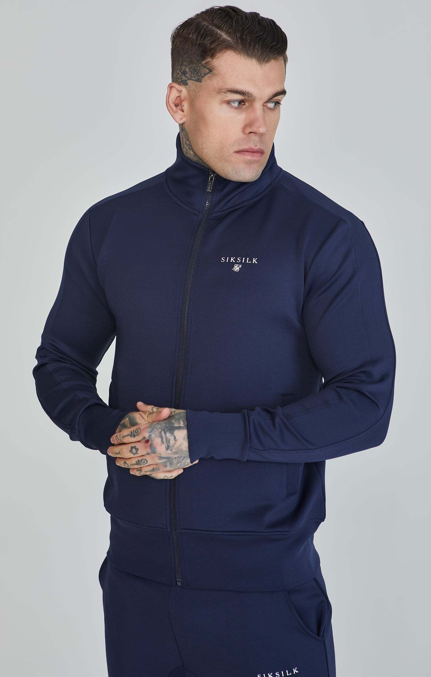 Sweatjacke SIKSILK "Siksilk Sweatjacken Essentials Poly Track Top", Herren, Gr. M, blau (navy), Obermaterial: 95% Polyester PES. 5% Elasthan EL., Sweatjacken Sweatjacke navy M