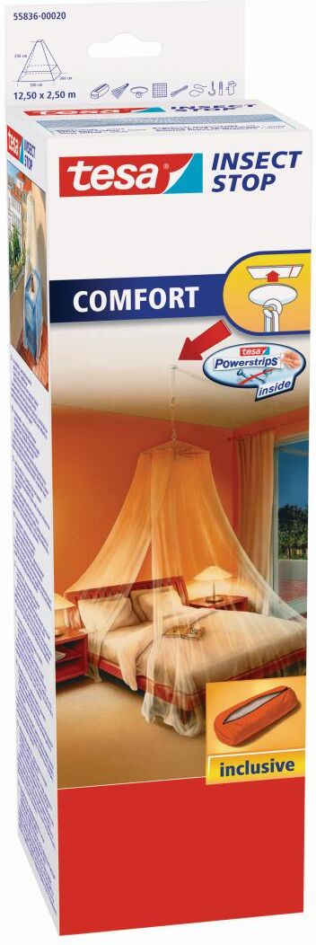 tesa INSECT STOP COMFORT Moskitonetz mit Deckenhaken, weiß, 12,5 x 2,5 m