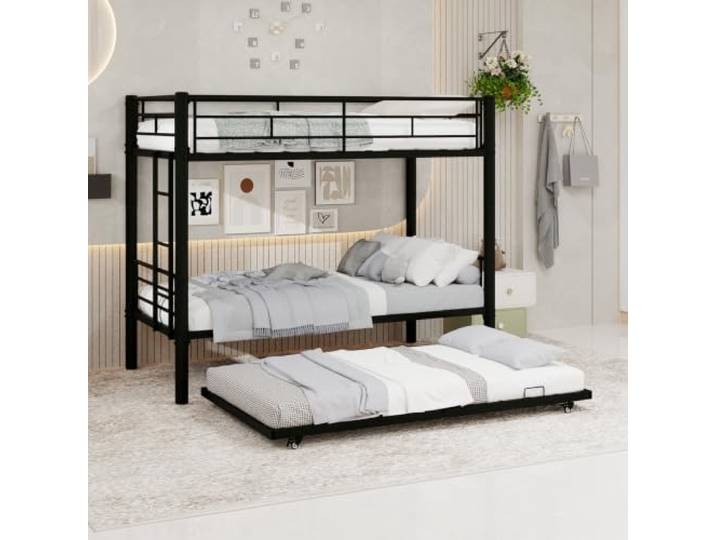 FAVSH Metall Etagenbett 90x190 cm, 3-Fach Stockbett aus Metall mit Sicherheitsgeländer & Leiter, Kinderbett Jugendbett Einzelbett teilbar, stabil & leise ohne Matratze, Schwarz