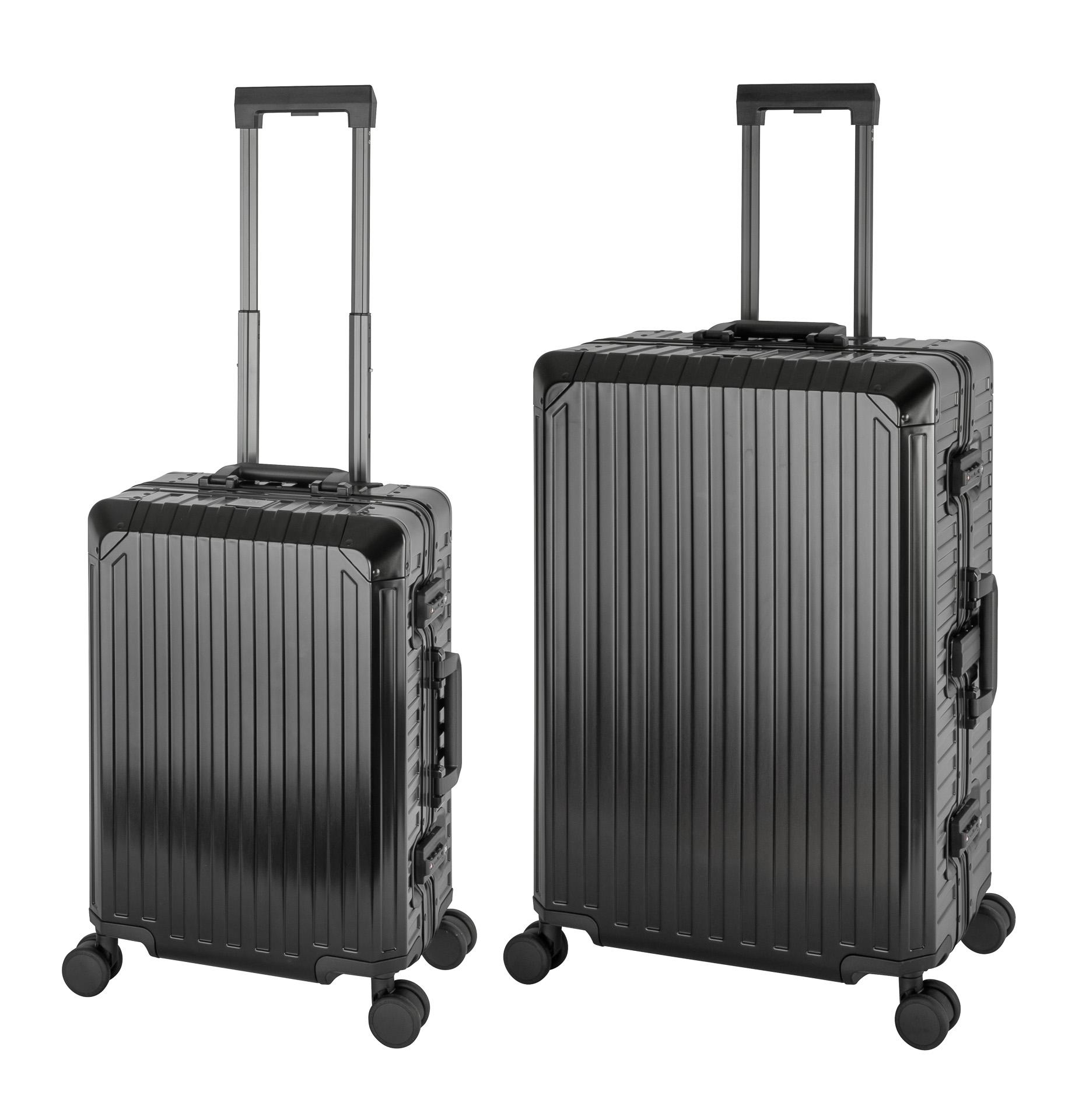 Travelhouse Tokyo Alu Reisekoffer Schwarz S-55cm & L-72cm Hartschalenkoffer Reise Trolley Koffer Set