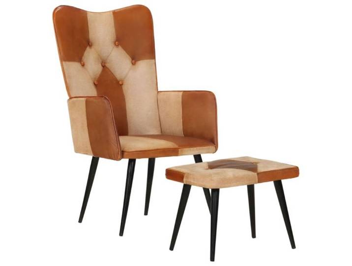 Fauteuil avec repose-pieds Marron Cuir véritable et toile chaise siège de bureau fauteuil chaise de bureau 339675