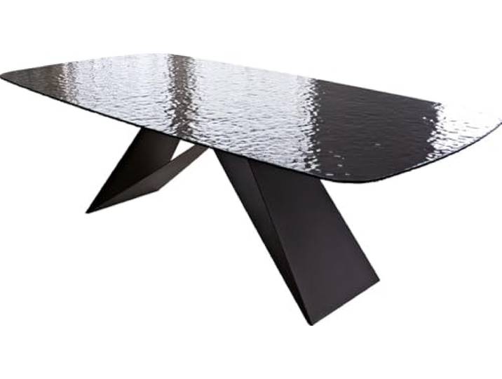 DELIFE Esszimmertisch Edge Boot Reliefglas Rauchschwarz 3D-Design 240x120