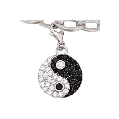 Charm-Einhänger JOBO "Charm Ying Yang", schwarz (silber 925), Charms, Damen, Silber 925 (Sterlingsilber), 925 Silber mit 46 Zirkonia schwarz weiß