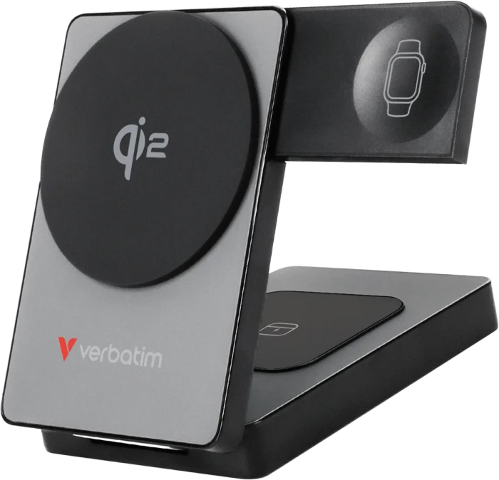 VERBATIM Charge 'n' Go 3-in-1 Qi2 Power Bank 5 000 mAh, grau